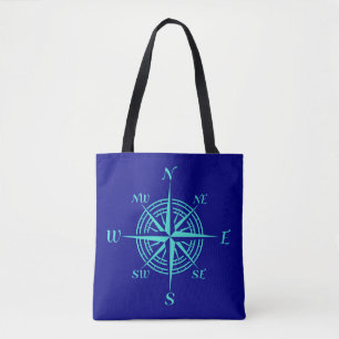 Türkisfarbene Compass-Rose im Dekor der blauen Nav Tasche