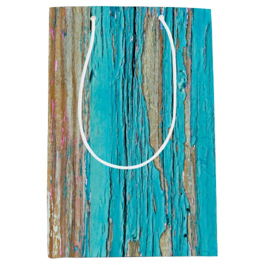 Türkisfarbene Farbe auf gewebtem Holz Mittlere Geschenktüte (Vorderseite)