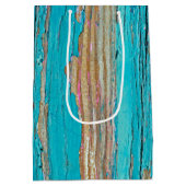 Türkisfarbene Farbe auf gewebtem Holz Mittlere Geschenktüte (Rückseite)