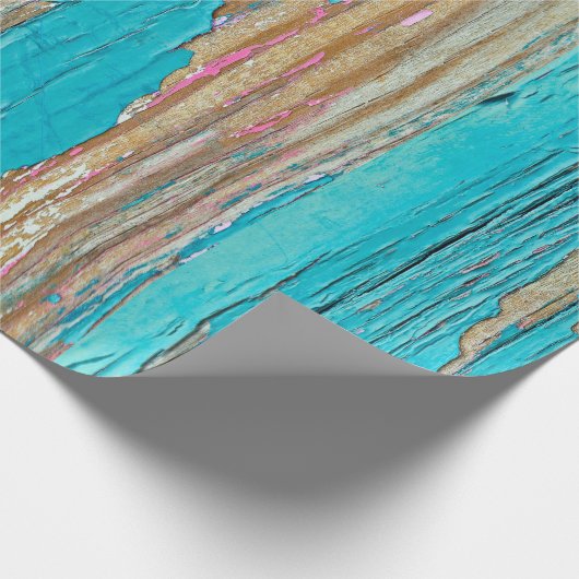 Türkisfarbene Farbe auf gewebtem Holzummantelpapie Geschenkpapier (Ecke)