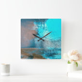 Türkisfarbene Farbe und Rost Abstrakt Quadratische Wanduhr (Zuhause)