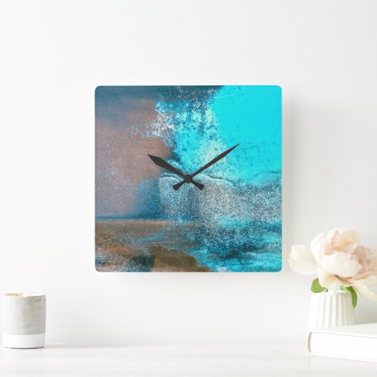 Türkisfarbene Farbe und Rost Abstrakt Quadratische Wanduhr (Zuhause)