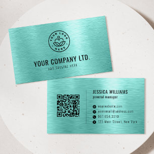 Türkisfarbene Faux-Bürstenmetall-Professionelle QR Visitenkarte
