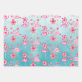 Türkisfarbene Flamingos und rosa Hibiskus 2 Geschenkpapier Set (Vorderseite 3)