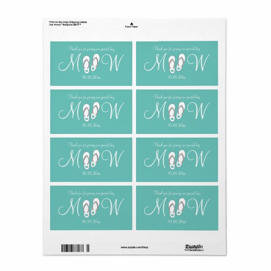 Türkisfarbene Flip Flops Hochzeitswasserflaschen (Vorne)