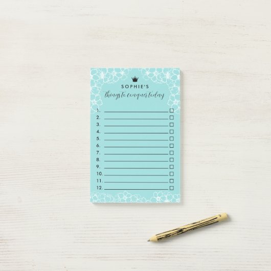 Türkisfarbene, florale Prinzessin Kronen erobern Post-it Klebezettel (Auf Schreibtisch)