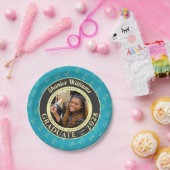 Türkisfarbene Foto-Moderne-Abschlussfeier Pappteller (Party)