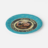 Türkisfarbene Foto-Moderne-Abschlussfeier Pappteller (Schrägansicht)