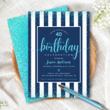 Türkisfarbene Geburtstags-Glitter-Schrift Navy ben