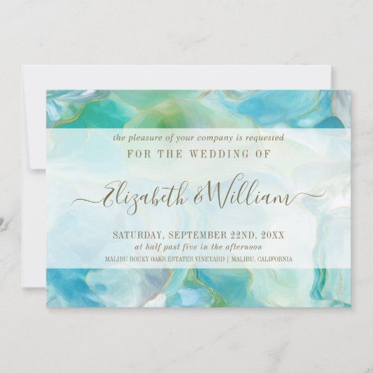Türkisfarbene Gemstone Wasserfarbenprägung Einladung (Vorderseite)