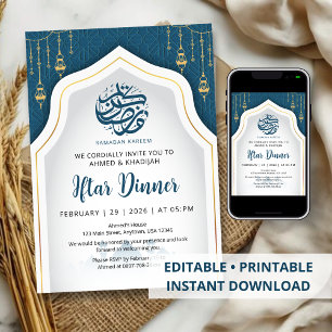 Türkisfarbene geometrische Ramadan-Iftar-Einladung Einladung