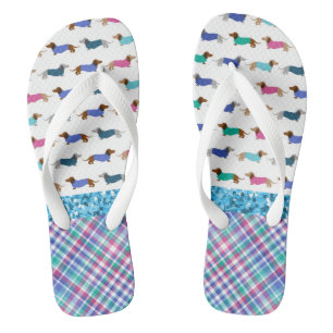 Türkisfarbene Glitzer Dackel Flip Flops Badesandalen
