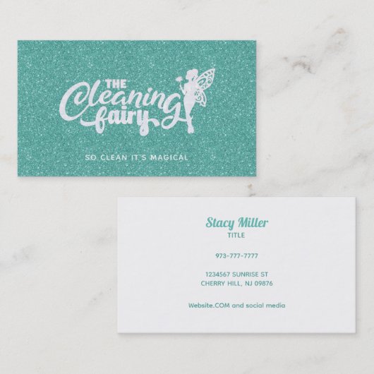 Türkisfarbene Glitzer Haus Reinigung Business Card Visitenkarte (Vorne/Hinten)