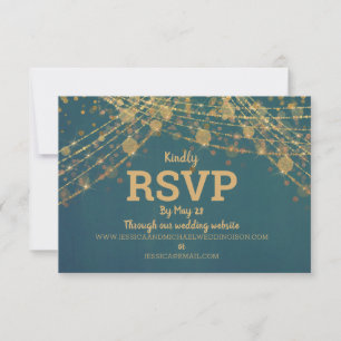 Türkisfarbene Gold Glitter Lichterkette Hochzeit RSVP Karte