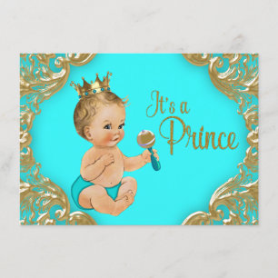 Türkisfarbene Gold Prinz Baby Shower Einladung