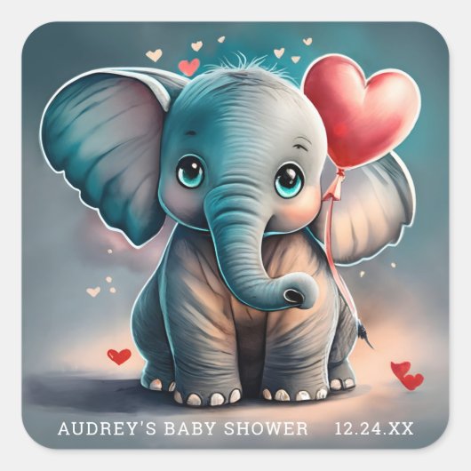Türkisfarbene Gray Elephant Baby Shower Stickers (Vorderseite)