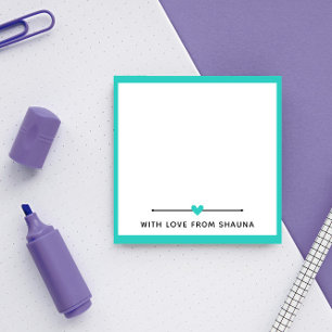 Türkisfarbene Grenze und Herz mit Liebe von Name Post-it Klebezettel