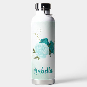 türkisfarbene hellblaue Blumen  Trinkflasche