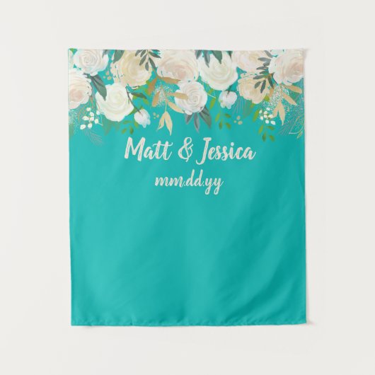 Türkisfarbene Hochzeitsempfangsabteilung - Foto Wandteppich (Vorderseite)