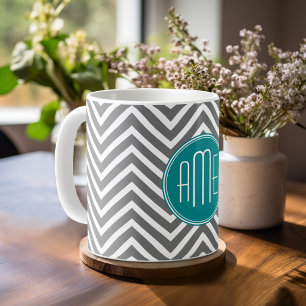 Türkisfarbene Holzkohle Chevron mit individuellem Kaffeetasse