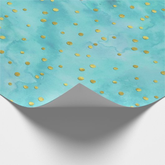 Türkisfarbene Imitate Gold Polka Dots Geschenk Geschenkpapier (Ecke)