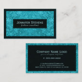 Türkisfarbene Imitate Lederleder Blumendesign Visitenkarte (Vorne/Hinten)