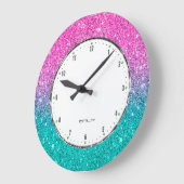 Türkisfarbene Imitate mit heißen rosa Farbtönen Gl Große Wanduhr (Winkel)