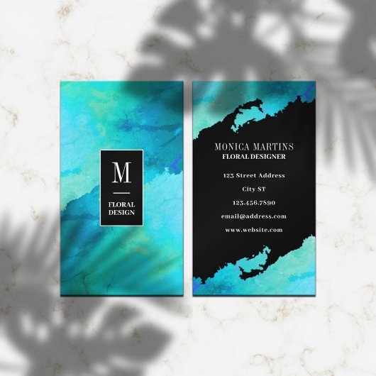 Türkisfarbene Imitate - Steinstruktur und Schwarz Visitenkarte