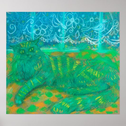 Türkisfarbene Katzenpastellfarbe Tierportrait Poster (Vorne)