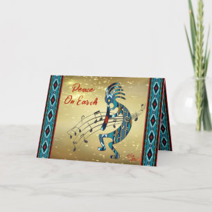 Türkisfarbene Kokopelli-Weihnachtskarte Feiertagskarte