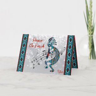 Türkisfarbene Kokopelli-Weihnachtskarte Feiertagskarte
