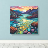 Türkisfarbene Landschaft mit alkoholfarbenem Detai Leinwanddruck (Insitu (Holzboden))