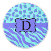 Türkisfarbene Lavender Zebra Leopard Hautmonogramm Keramikknauf (Vorderseite)