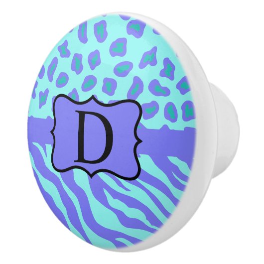Türkisfarbene Lavender Zebra Leopard Hautmonogramm Keramikknauf (Rechts)