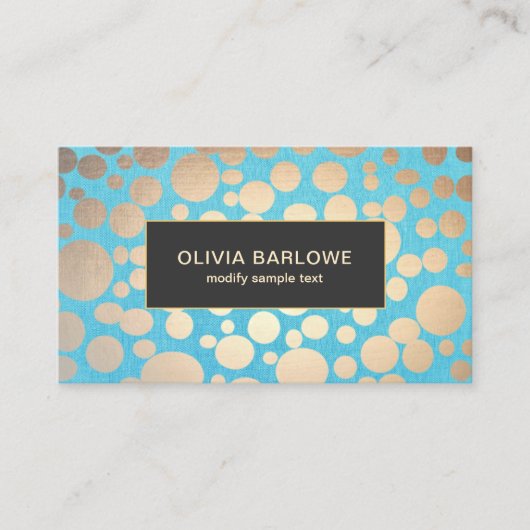 Türkisfarbene Leinen Gold Circles Look Schönheitss Visitenkarte (Vorderseite)