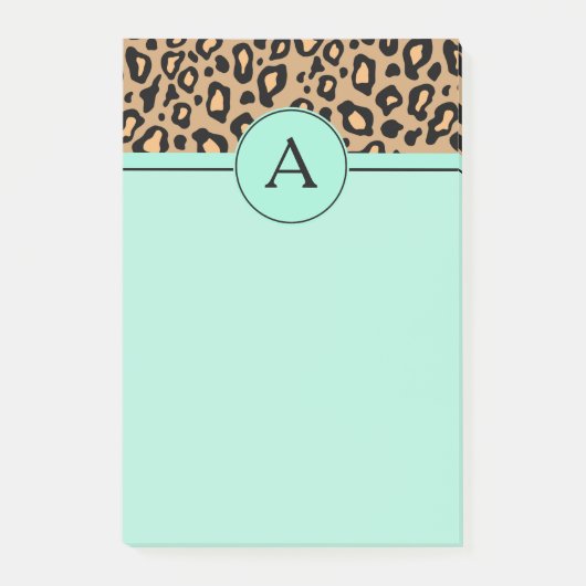 Türkisfarbene Leoparden-Monogramm-Schreibtisch-Pos Post-it Klebezettel (Vorderseite)