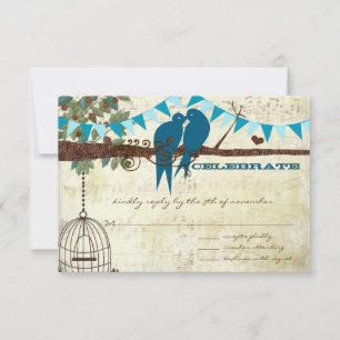Türkisfarbene Liebesvögel sitzen auf einem Baum Ho RSVP Karte