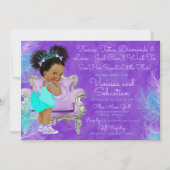 Türkisfarbene Lila Afro Puff Babydusche Wasserfarb Einladung (Vorderseite)