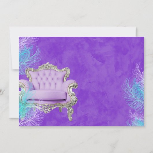 Türkisfarbene Lila Afro Puff Babydusche Wasserfarb Einladung (Rückseite)