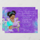 Türkisfarbene Lila Afro Puff Babydusche Wasserfarb Einladung (Vorne/Hinten)