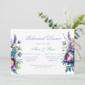 Türkisfarbene Lila Wildblume Peñon Probe Abendesse Einladung (Stehend Vorderseite)