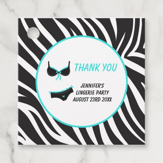 Türkisfarbene Lingerie-Party Dankeschön Geschenkanhänger (Vorderseite)