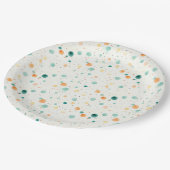 Türkisfarbene Mandarine Dots Pappteller (Schrägansicht)