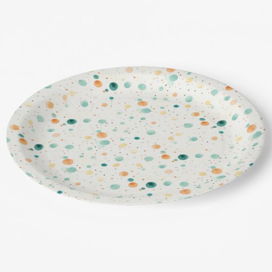 Türkisfarbene Mandarine Dots Pappteller (Schrägansicht)