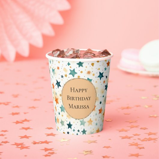 Türkisfarbene Mandarine Stars Pappbecher (Insitu)