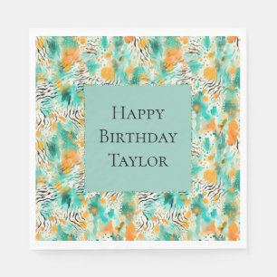 Türkisfarbene Mandarine Zebra Abstrakt Serviette