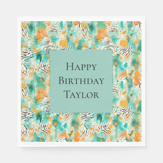 Türkisfarbene Mandarine Zebra Abstrakt Serviette (Vorderseite)