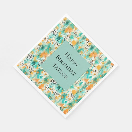 Türkisfarbene Mandarine Zebra Abstrakt Serviette (Ecke)