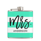 Türkisfarbene Markisenstreifen und Mrs. Text Flachmann (Vorderseite)