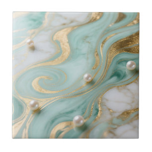 Türkisfarbene Marmor-Perle-Gold-Strudel Fliese